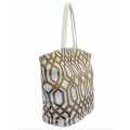 9200 - WHITE & GOLD TRELLIS DESIGN CANVAS TOTE BAG